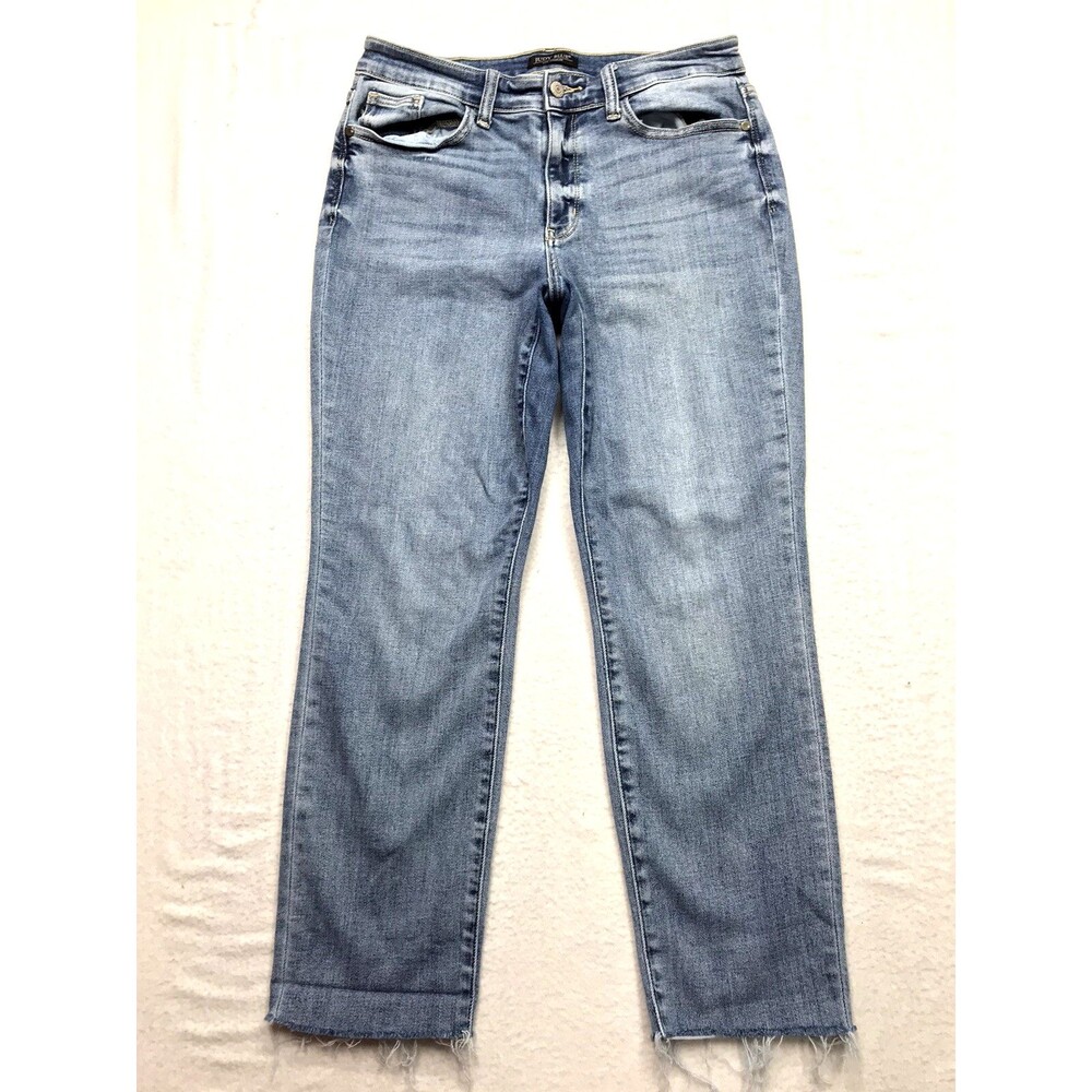 JUDY BLUE Boyfriend Jeans Women 9/29 (32x28) Ankle Fray Light Wash Blue Denim